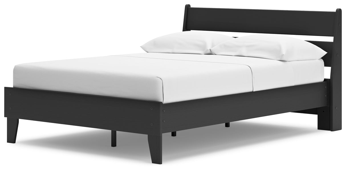 Socalle Full Panel Platform Bed with 2 Nightstands in Black - PKG019061