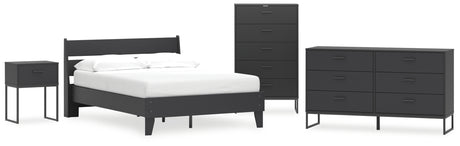 Socalle Full Panel Platform Bed with Dresser, Chest and Nightstand in Black - PKG018875