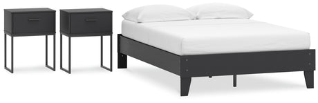 Socalle Full Platform Bed with 2 Nightstands in Black - PKG019045