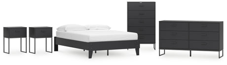 Socalle Full Platform Bed with Dresser, Chest and 2 Nightstands in Black - PKG019044