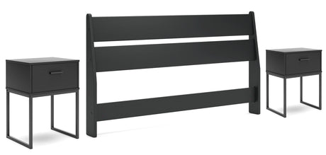 Socalle Queen Panel Headboard with 2 Nightstands in Black from Ashley - Luna Furniture