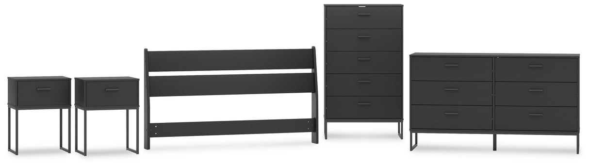 Socalle Queen Panel Headboard with Dresser, Chest and 2 Nightstands in Black - PKG019055