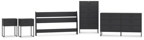 Socalle Queen Panel Headboard with Dresser, Chest and 2 Nightstands in Black from Ashley - Luna Furniture