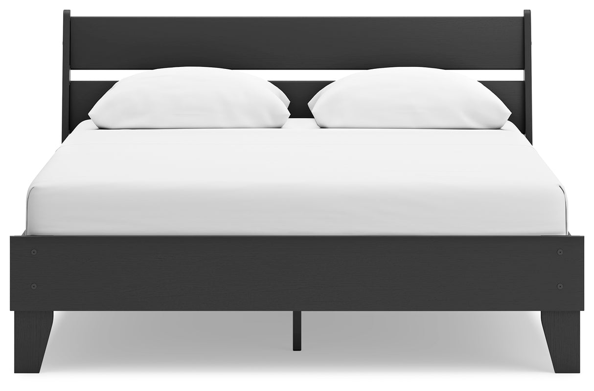 Socalle Queen Panel Platform Bed with 2 Nightstands in Black - PKG019064