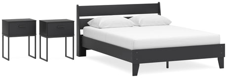 Socalle Queen Panel Platform Bed with 2 Nightstands in Black - PKG019064