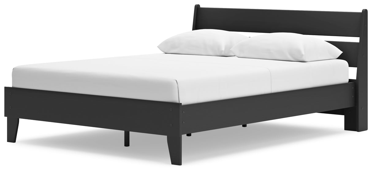 Socalle Queen Panel Platform Bed with 2 Nightstands in Black - PKG019064