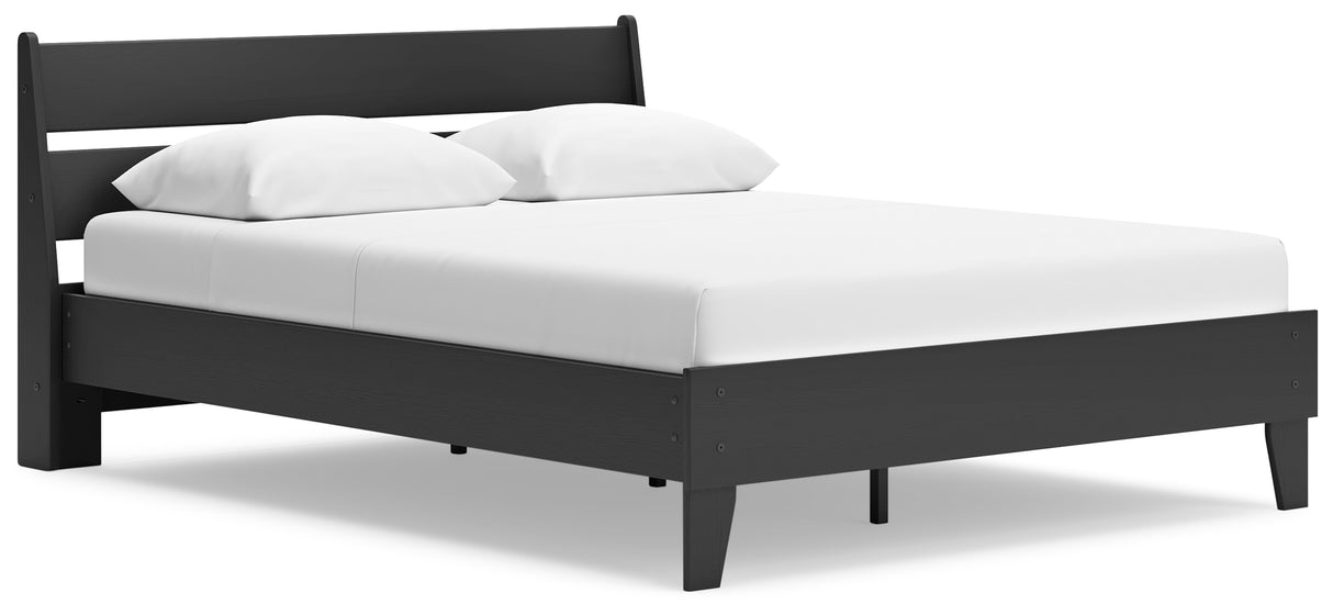 Socalle Queen Panel Platform Bed with 2 Nightstands in Black - PKG019064