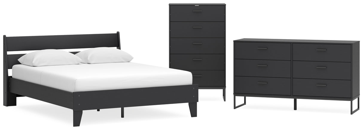 Socalle Queen Panel Platform Bed with Dresser and Chest in Black - PKG018878