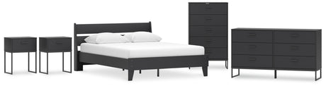 Socalle Queen Panel Platform Bed with Dresser, Chest and 2 Nightstands in Black from Ashley - Luna Furniture