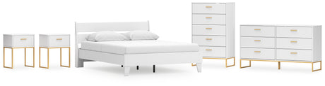 Socalle Queen Panel Platform Bed with Dresser, Chest and 2 Nightstands in Two-tone - PKG019087