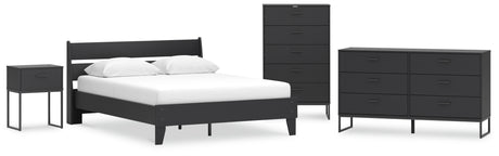 Socalle Queen Panel Platform Bed with Dresser, Chest and Nightstand in Black - PKG018879