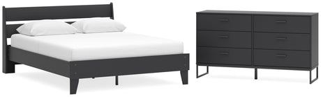 Socalle Queen Panel Platform Bed with Dresser in Black - PKG018876