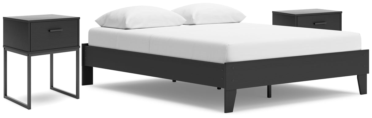 Socalle Queen Platform Bed with 2 Nightstands in Black - PKG019048