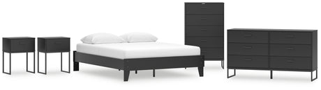 Socalle Queen Platform Bed with Dresser, Chest and 2 Nightstands in Black - PKG019047