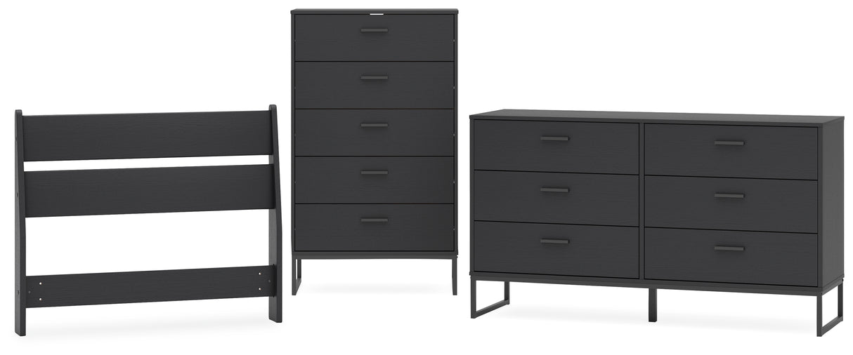 Socalle Twin Panel Headboard with Dresser and Chest in Black - PKG018858