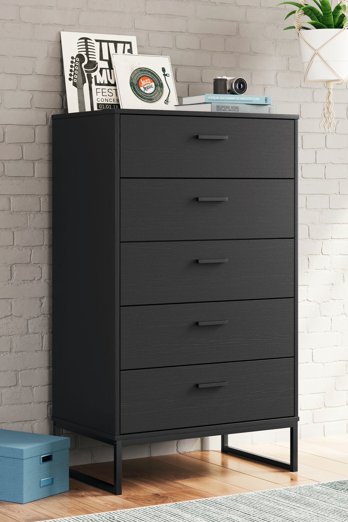 Socalle Twin Panel Headboard with Dresser and Chest in Black - PKG018858