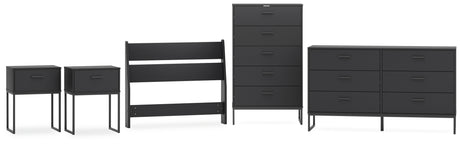 Socalle Twin Panel Headboard with Dresser, Chest and 2 Nightstands in Black - PKG019050