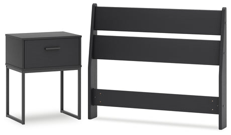 Socalle Twin Panel Headboard with Nightstand in Black - PKG018968