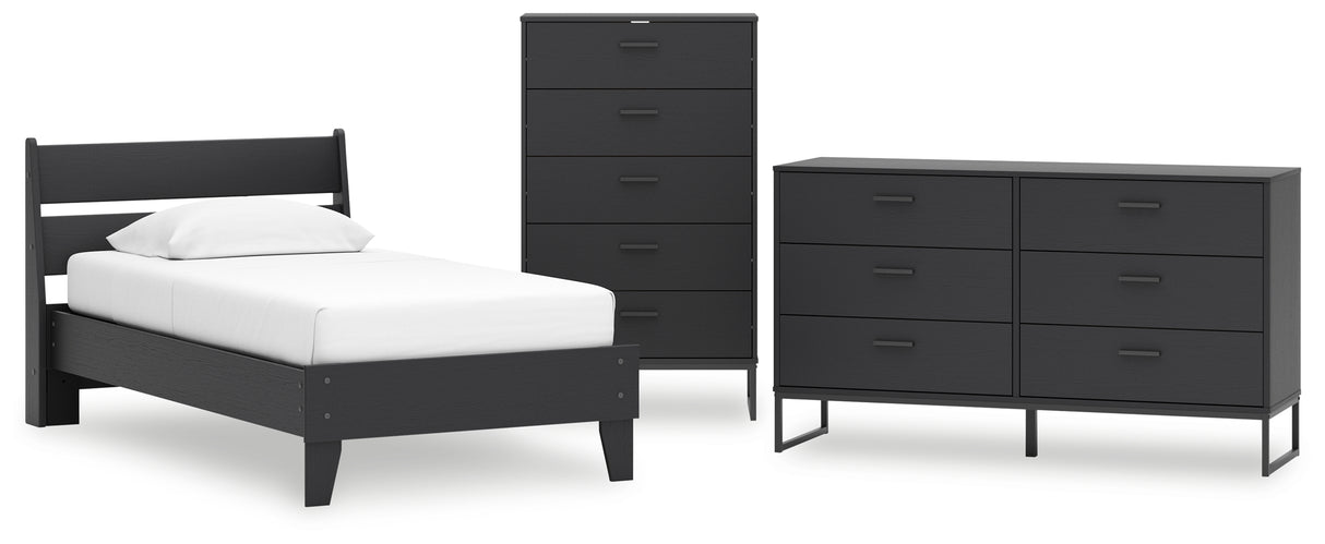 Socalle Twin Panel Platform Bed with Dresser and Chest in Black - PKG018870