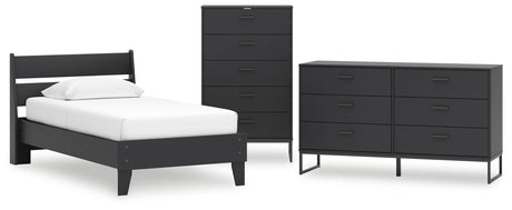 Socalle Twin Panel Platform Bed with Dresser and Chest in Black from Ashley - Luna Furniture