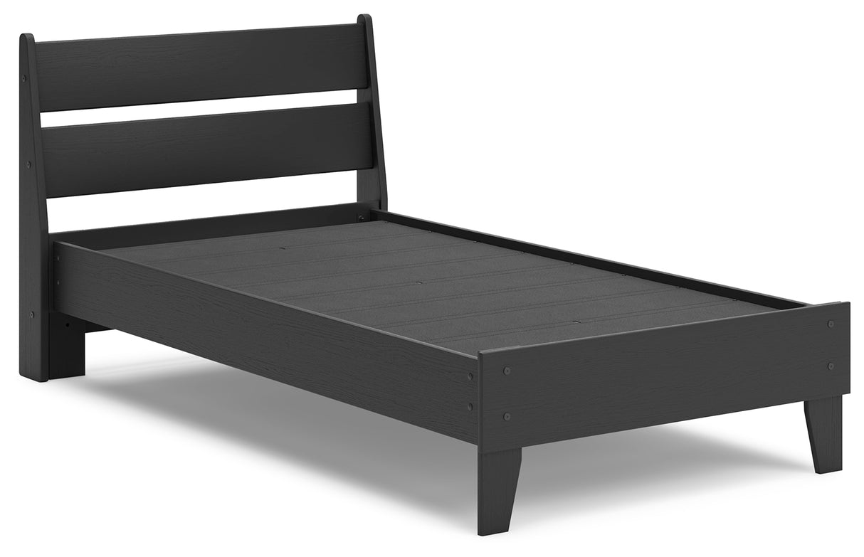 Socalle Twin Panel Platform Bed with Dresser and Chest in Black - PKG018870