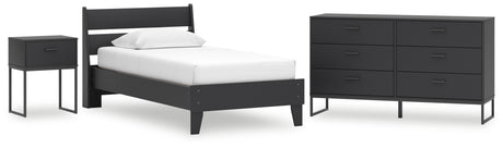 Socalle Twin Panel Platform Bed with Dresser and Nightstand in Black - PKG018869