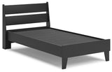 Socalle Twin Panel Platform Bed with Dresser, Chest and 2 Nightstands in Black - PKG019058