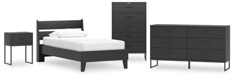 Socalle Twin Panel Platform Bed with Dresser, Chest and Nightstand in Black - PKG018871