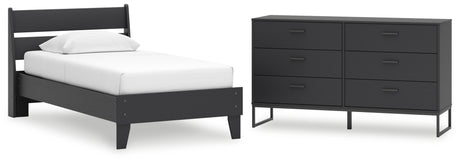 Socalle Twin Panel Platform Bed with Dresser in Black from Ashley - Luna Furniture