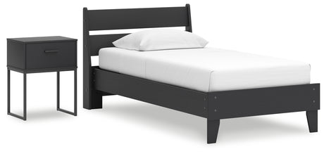 Socalle Twin Panel Platform Bed with Nightstand in Black from Ashley - Luna Furniture