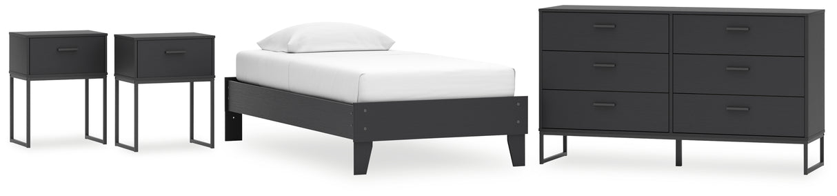 Socalle Twin Platform Bed with Dresser and 2 Nightstands in Black - PKG019041