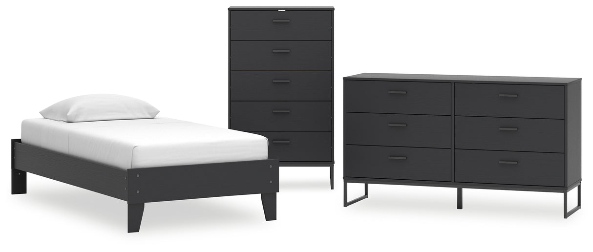 Socalle Twin Platform Bed with Dresser and Chest in Black - PKG018846