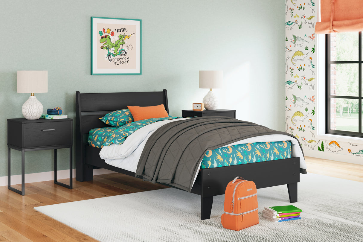 Socalle Twin Platform Bed with Dresser and Chest in Black - PKG018846