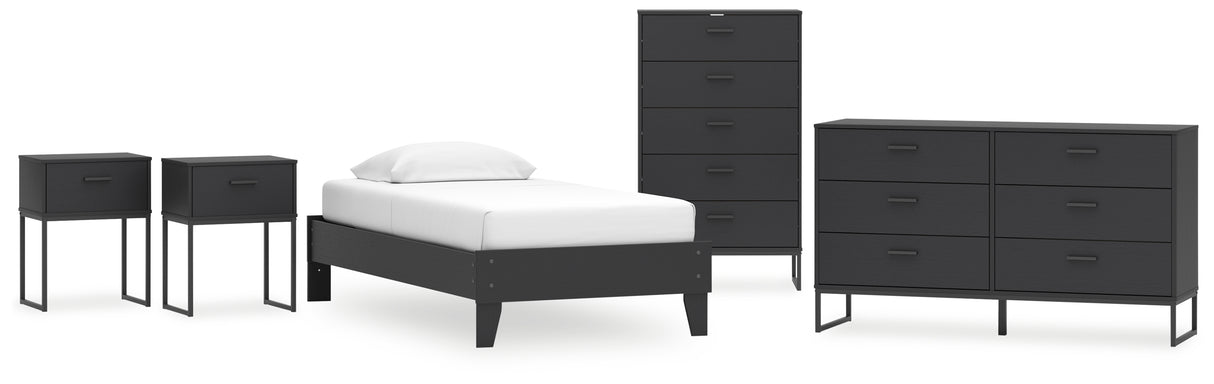 Socalle Twin Platform Bed with Dresser, Chest and 2 Nightstands in Black - PKG019042