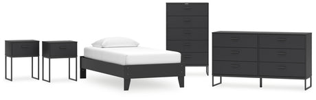 Socalle Twin Platform Bed with Dresser, Chest and 2 Nightstands in Black from Ashley - Luna Furniture