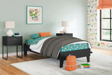 Socalle Twin Platform Bed with Dresser, Chest and 2 Nightstands in Black - PKG019042