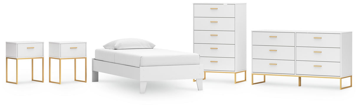 Socalle Twin Platform Bed with Dresser, Chest and 2 Nightstands in Two-tone - PKG019066