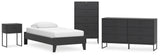 Socalle Twin Platform Bed with Dresser, Chest and Nightstand in Black - PKG018847