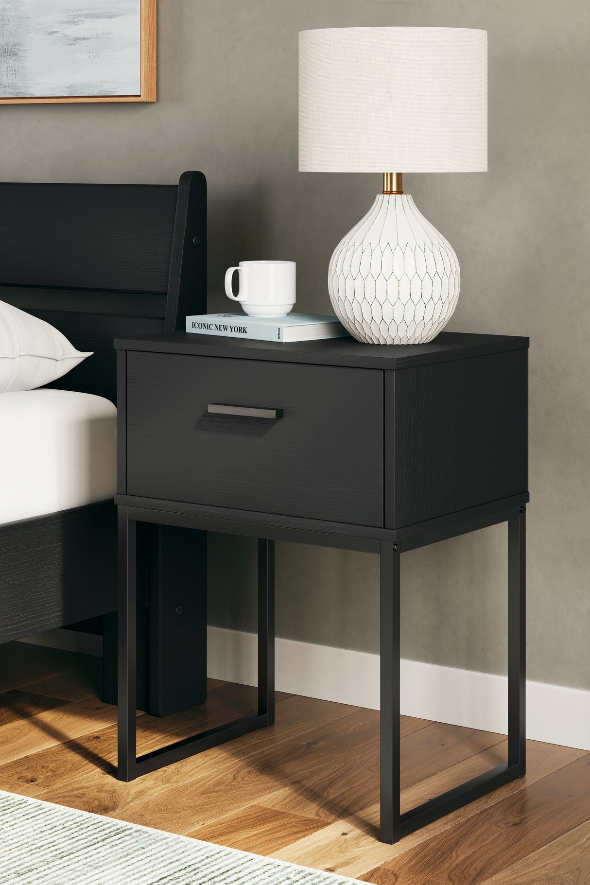 Socalle Twin Platform Bed with Nightstand in Black - PKG018967