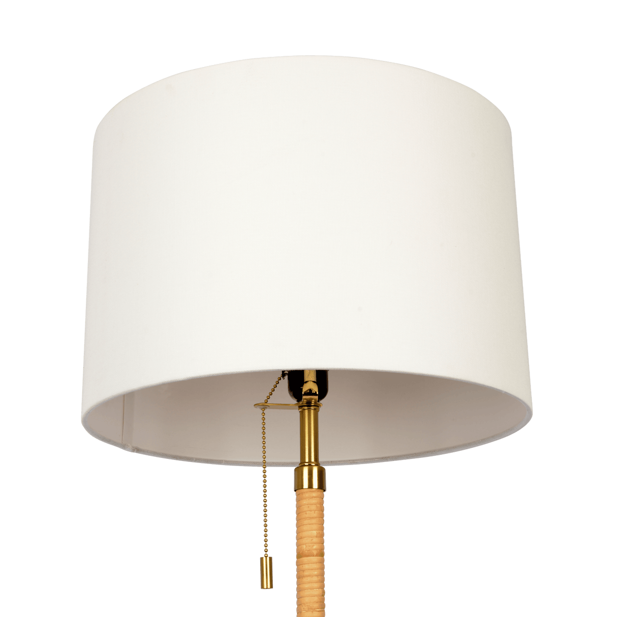 Stellar Wood Rattan Tube , Gold Brass Metal and White Linen Shade Floor Lamp - FLL03701801