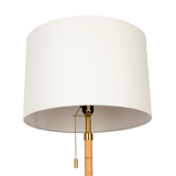 Stellar Wood Rattan Tube , Gold Brass Metal and White Linen Shade Floor Lamp - FLL03701801