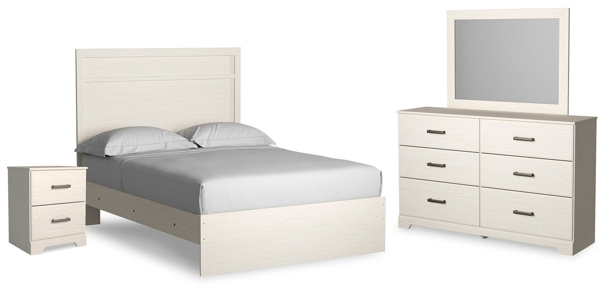 Stelsie Full Panel Bed with Mirrored Dresser and Nightstand in White - PKG018454