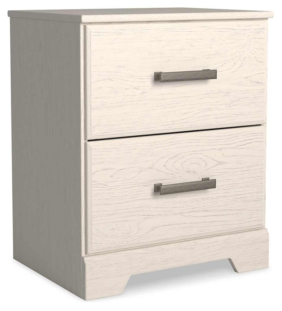 Stelsie Full Panel Bed with Mirrored Dresser and Nightstand in White - PKG018454