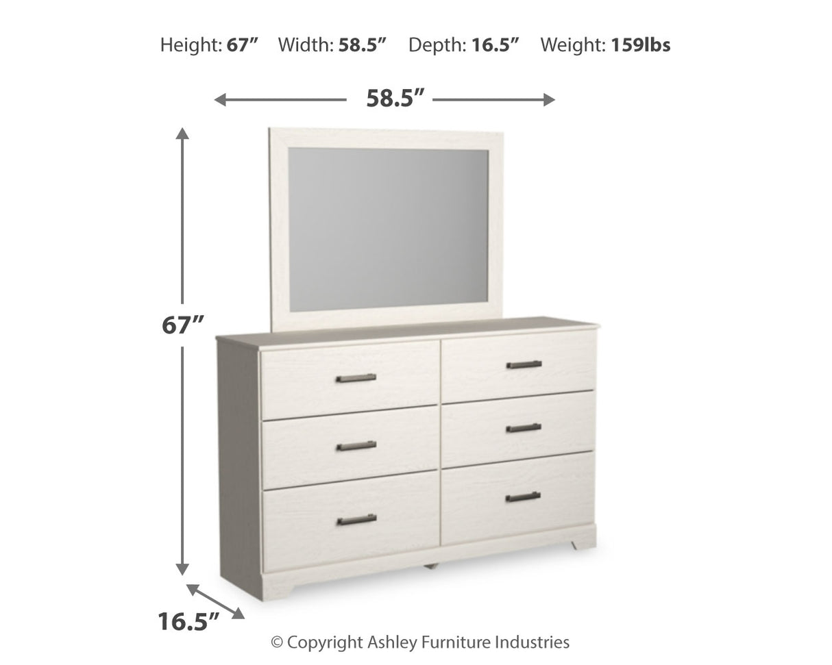 Stelsie Full Panel Bed with Mirrored Dresser and Nightstand in White - PKG018454