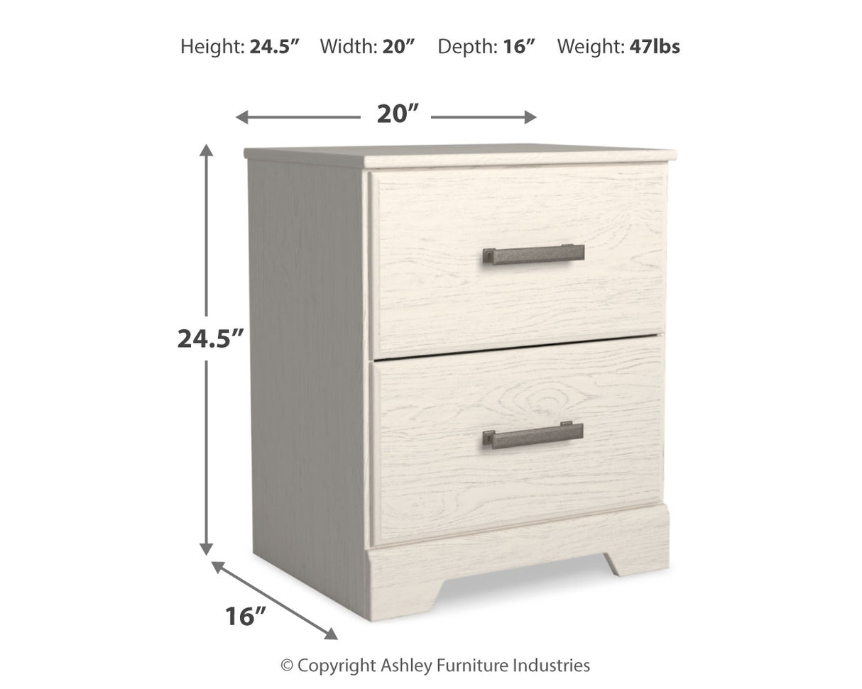 Stelsie Full Panel Bed with Mirrored Dresser and Nightstand in White - PKG018454