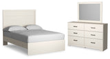 Stelsie Full Panel Bed with Mirrored Dresser in White from Ashley - Luna Furniture