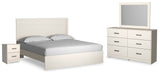 Stelsie King Panel Bed with Mirrored Dresser and Nightstand in White - PKG018458