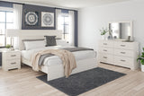 Stelsie King Panel Bed with Mirrored Dresser and Nightstand in White - PKG018458