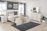 Stelsie Queen Panel Bed with Mirrored Dresser and Nightstand in White - PKG018456