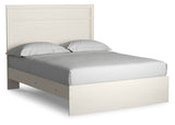 Stelsie Queen Panel Bed with Mirrored Dresser and Nightstand in White - PKG018456